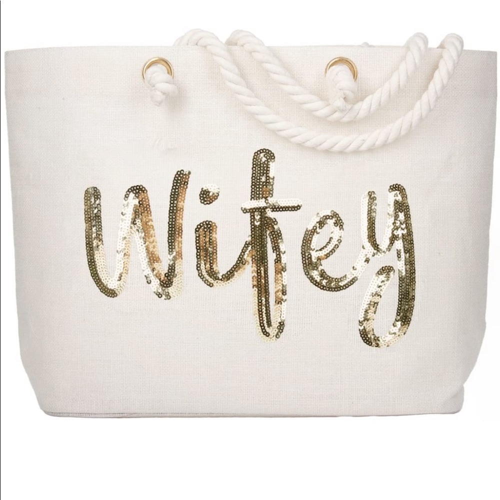 Large gold sequined “wifey” Tote